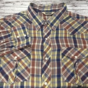 Salt Valley Western Shirt Mens XL Multicolor Plaid Pearl Snap Long Sleeve Cowboy